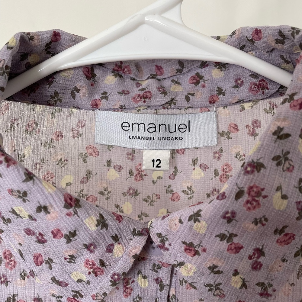 EMANUEL UNGARO Silk Blend Lavender Floral Peplum Blouse French Girl - Medium - Picture 5 of 10